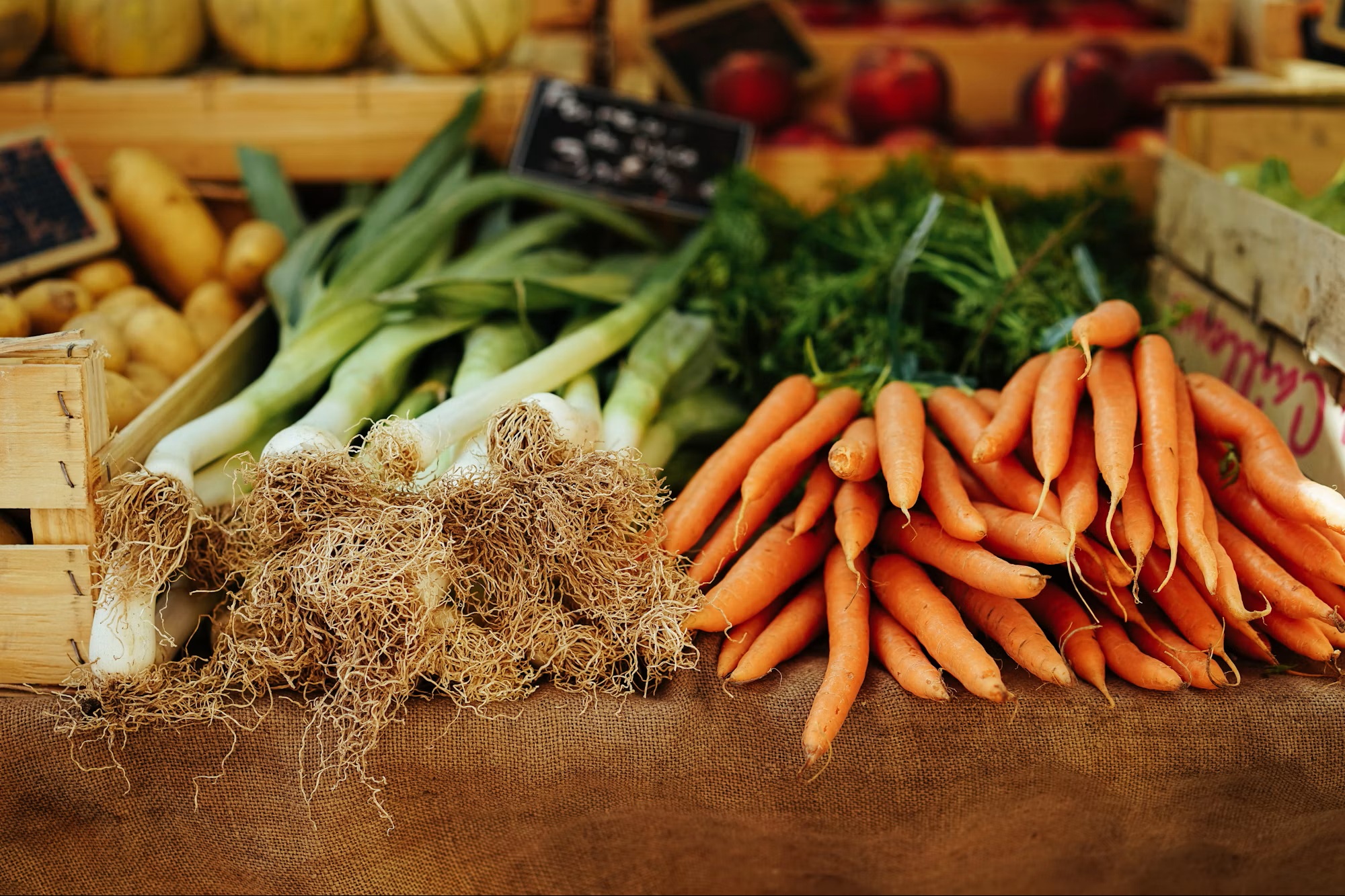 Crates of farm produce at source